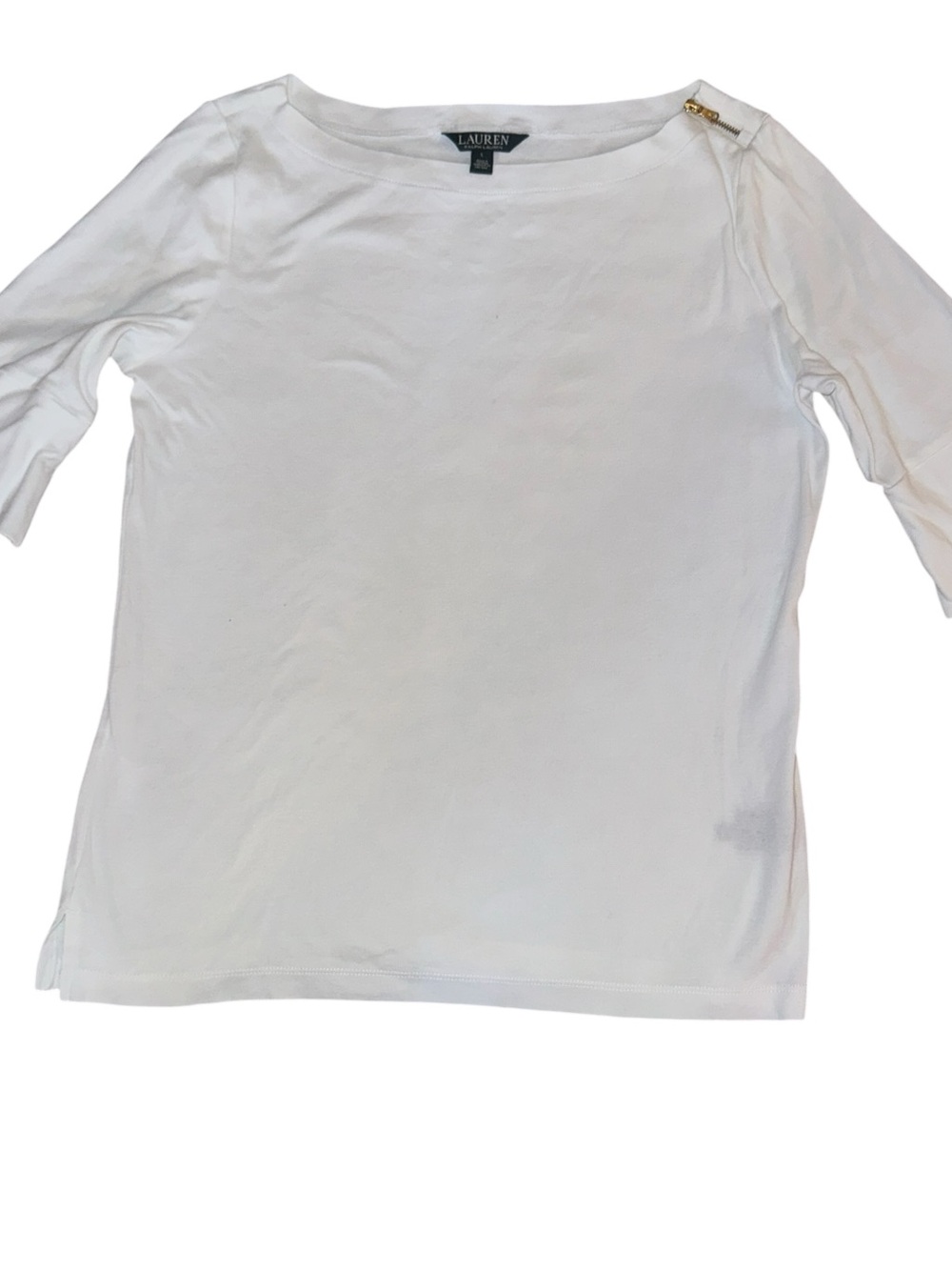 Lauren Ralph Lauren White Boatneck 3/4 Sleeve Top